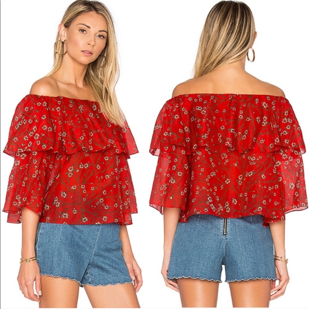 Alice + Olivia Dainty Daisy Flounce Top Size Small
